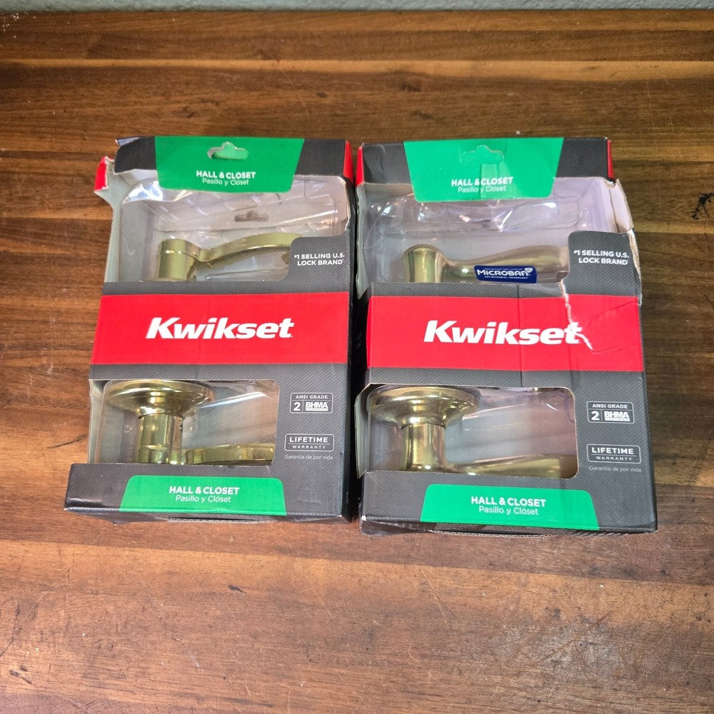 2 Kwikset Hall & Closet Lever Polished Brass Handle  720LL &720TNL